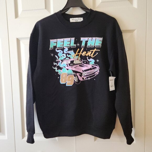 Feel The Heat Muscle Car Black Graphic Crewneck Sweatshirt XS - Picture 1 of 6